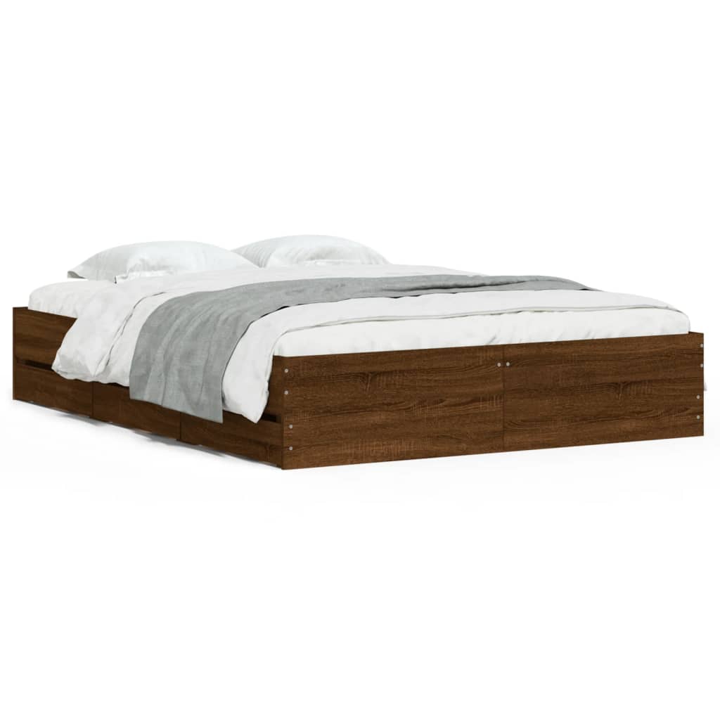 Modern Wooden King Size 150cm Bed Frame Base With Storage Drawers