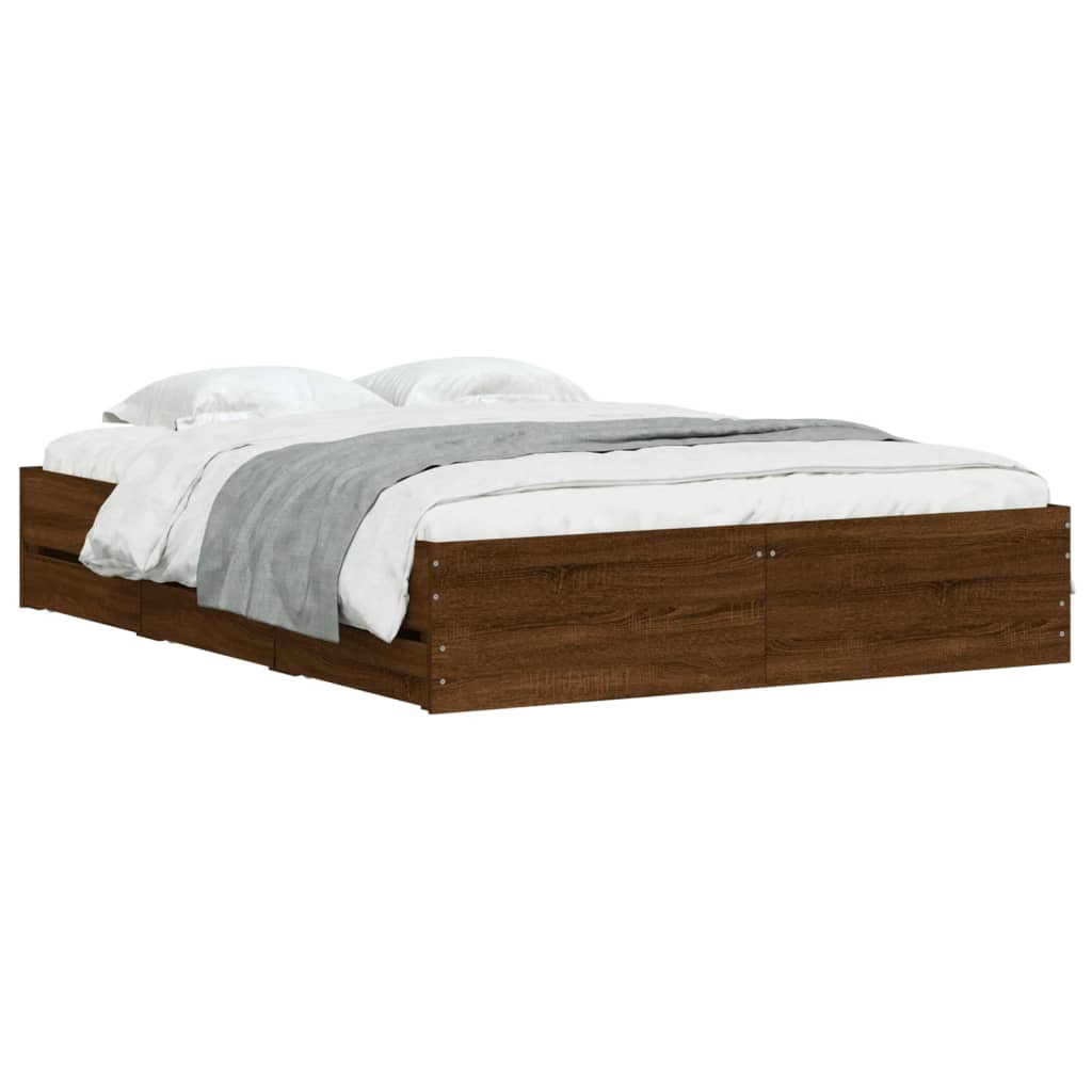 Modern Wooden King Size 150cm Bed Frame Base With Storage Drawers