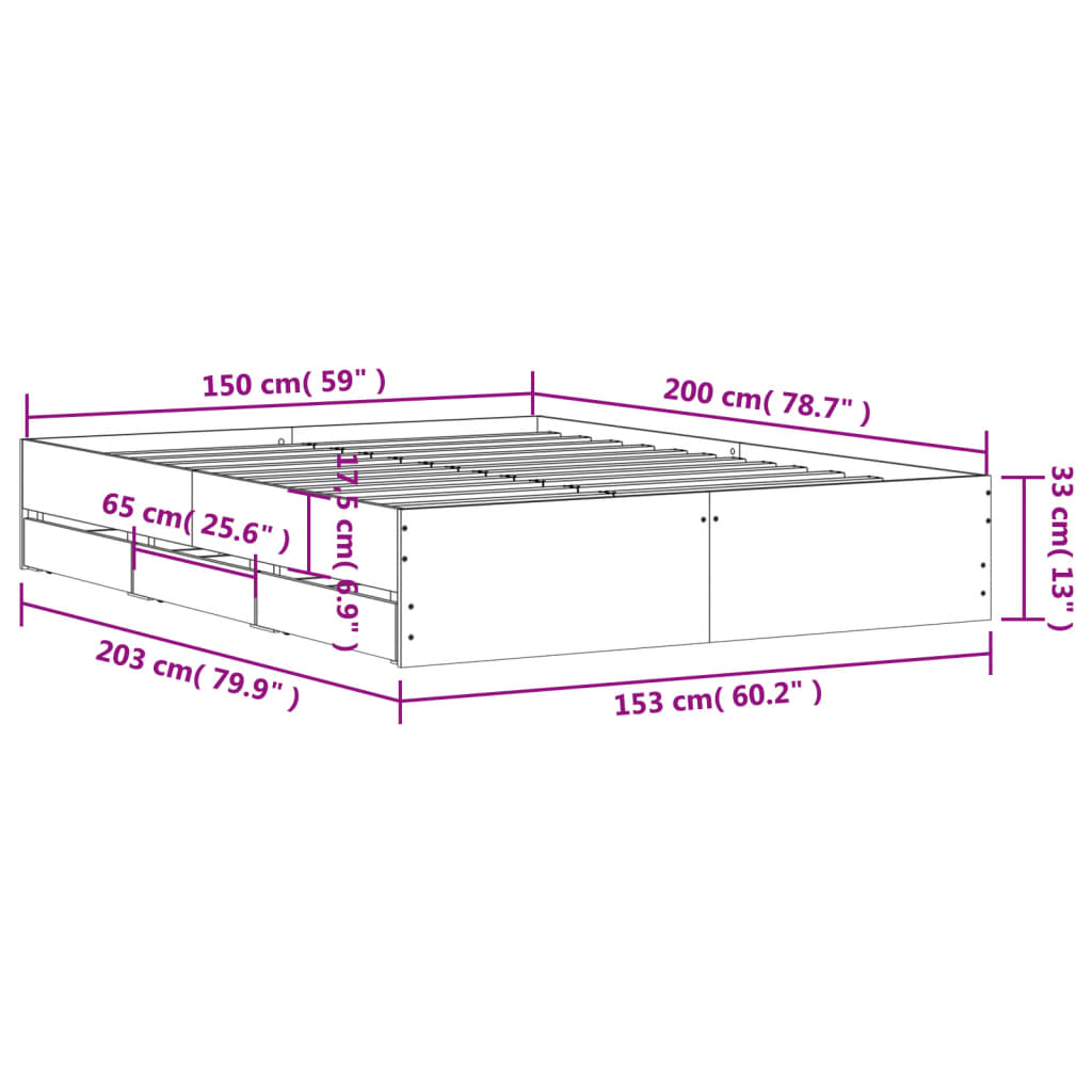 Modern Wooden King Size 150cm Bed Frame Base With Storage Drawers