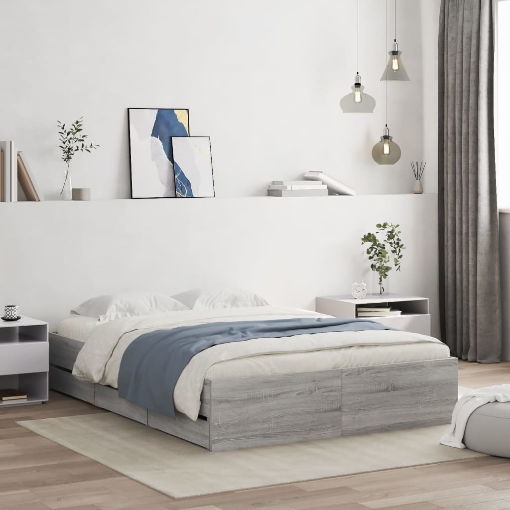 Bed Frame with Drawers without Mattress Grey Sonoma 120x200 cm