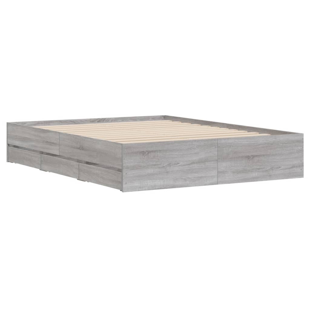 Bed Frame with Drawers without Mattress Grey Sonoma 140x190 cm