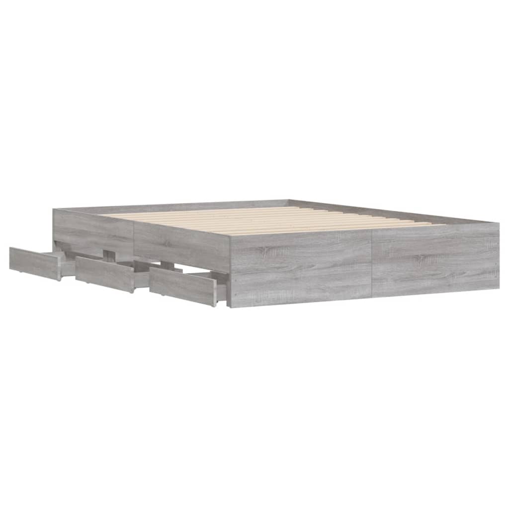 Bed Frame with Drawers without Mattress Grey Sonoma 140x190 cm