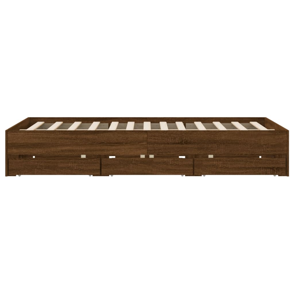 Bed Frame with Drawers without Mattress Brown Oak 140x190 cm