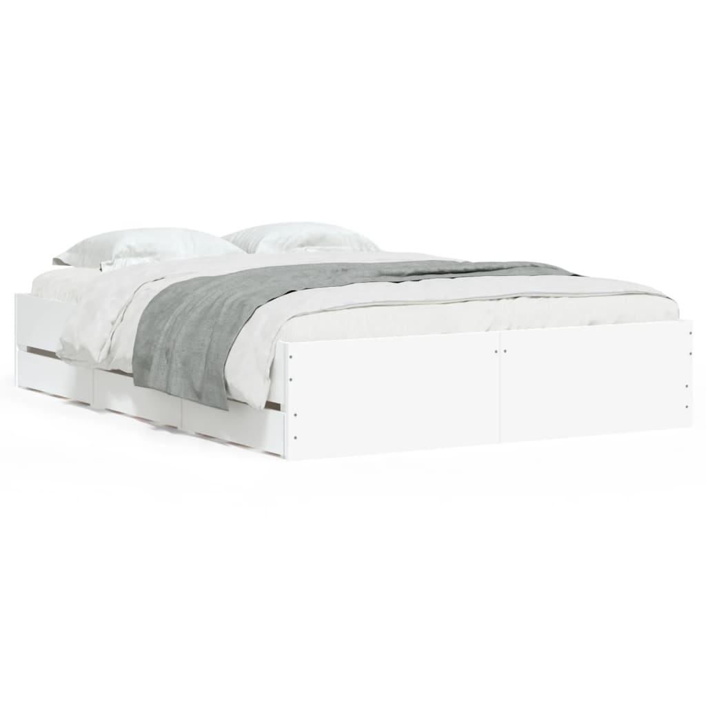 Modern Wooden Double Size 135cm Bed Frame Base With Storage Drawers
