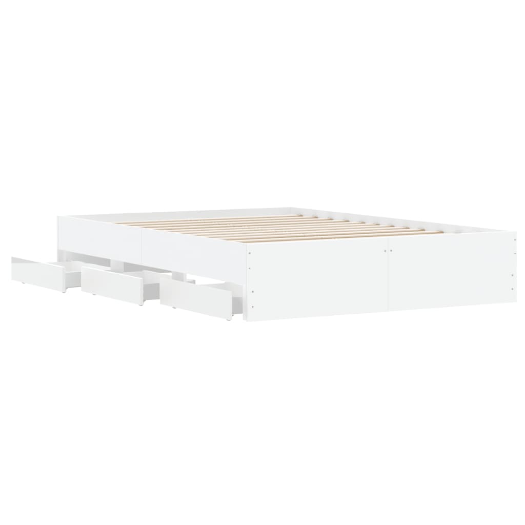 Bed Frame with Drawers without Mattress White 135x190 cm Double