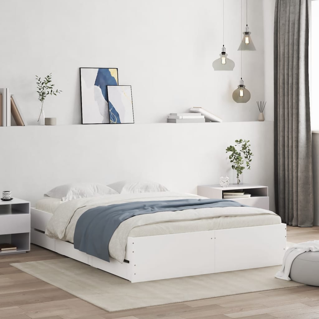 Modern Wooden Double Size 135cm Bed Frame Base With Storage Drawers