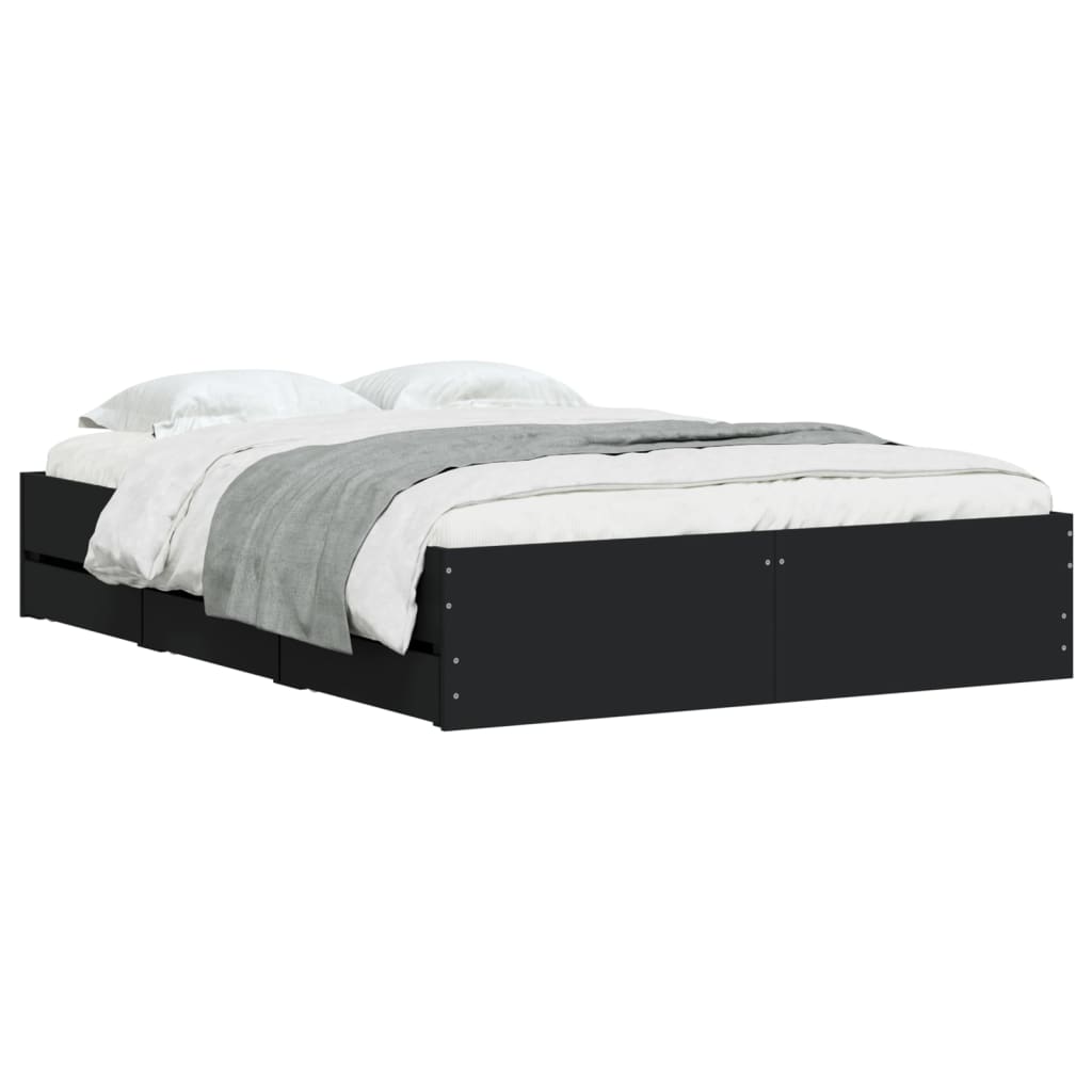 Modern Wooden Double Size 135cm Bed Frame Base With Storage Drawers