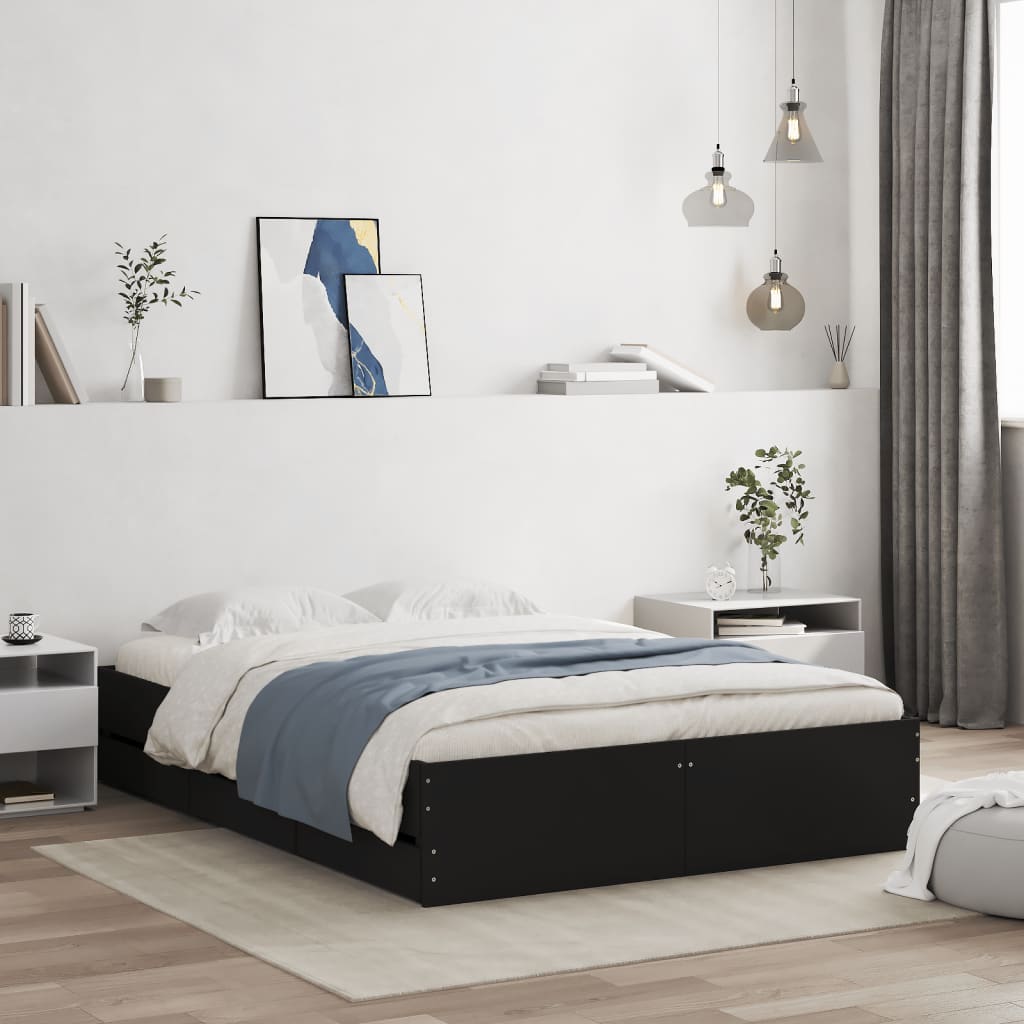 Modern Wooden Double Size 135cm Bed Frame Base With Storage Drawers