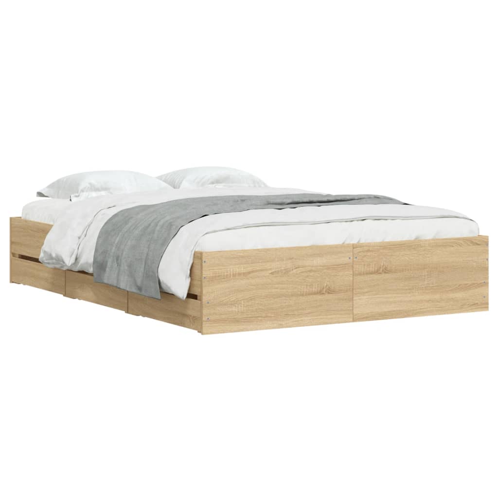 Bed Frame with Drawers without Mattress Sonoma Oak 135x190 cm Double