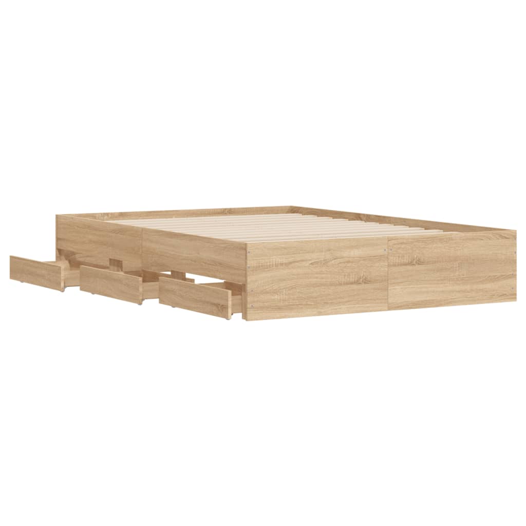 Bed Frame with Drawers without Mattress Sonoma Oak 135x190 cm Double