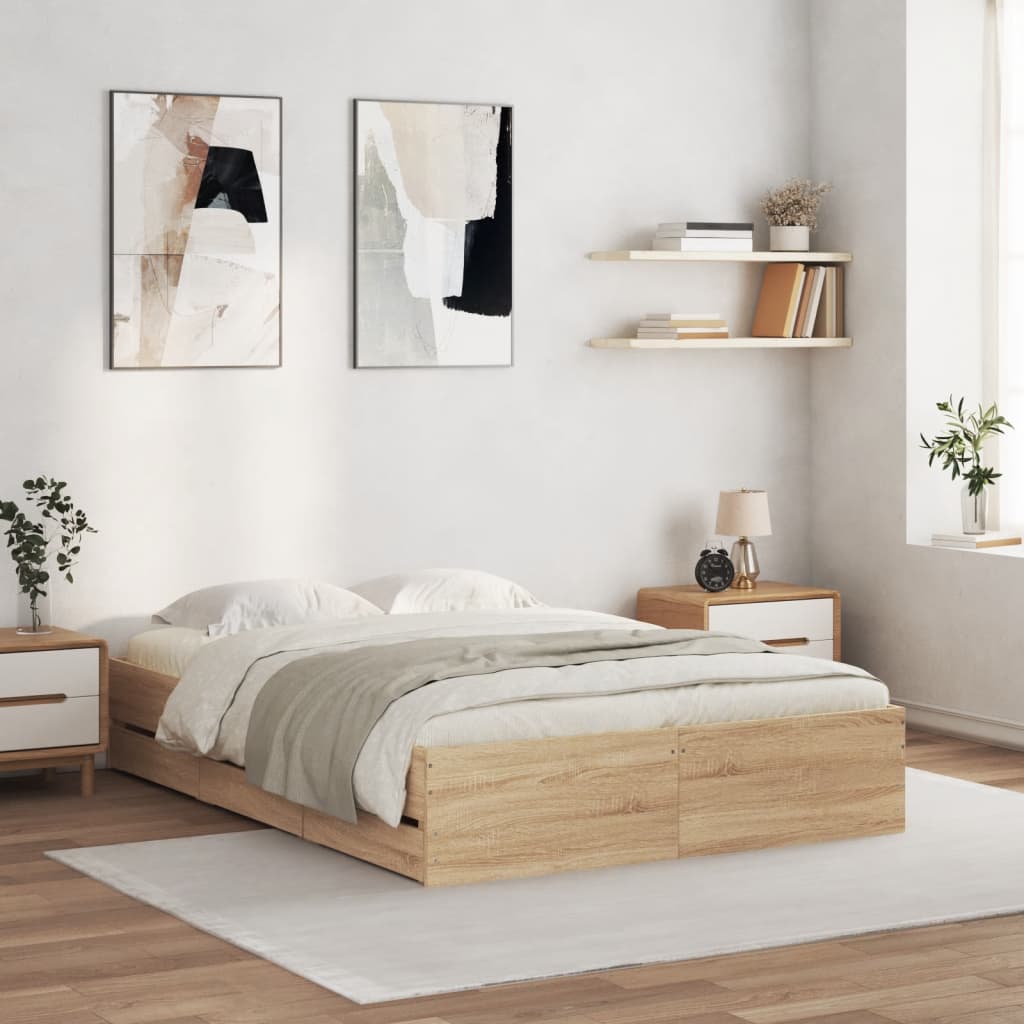 Bed Frame with Drawers without Mattress Sonoma Oak 135x190 cm Double