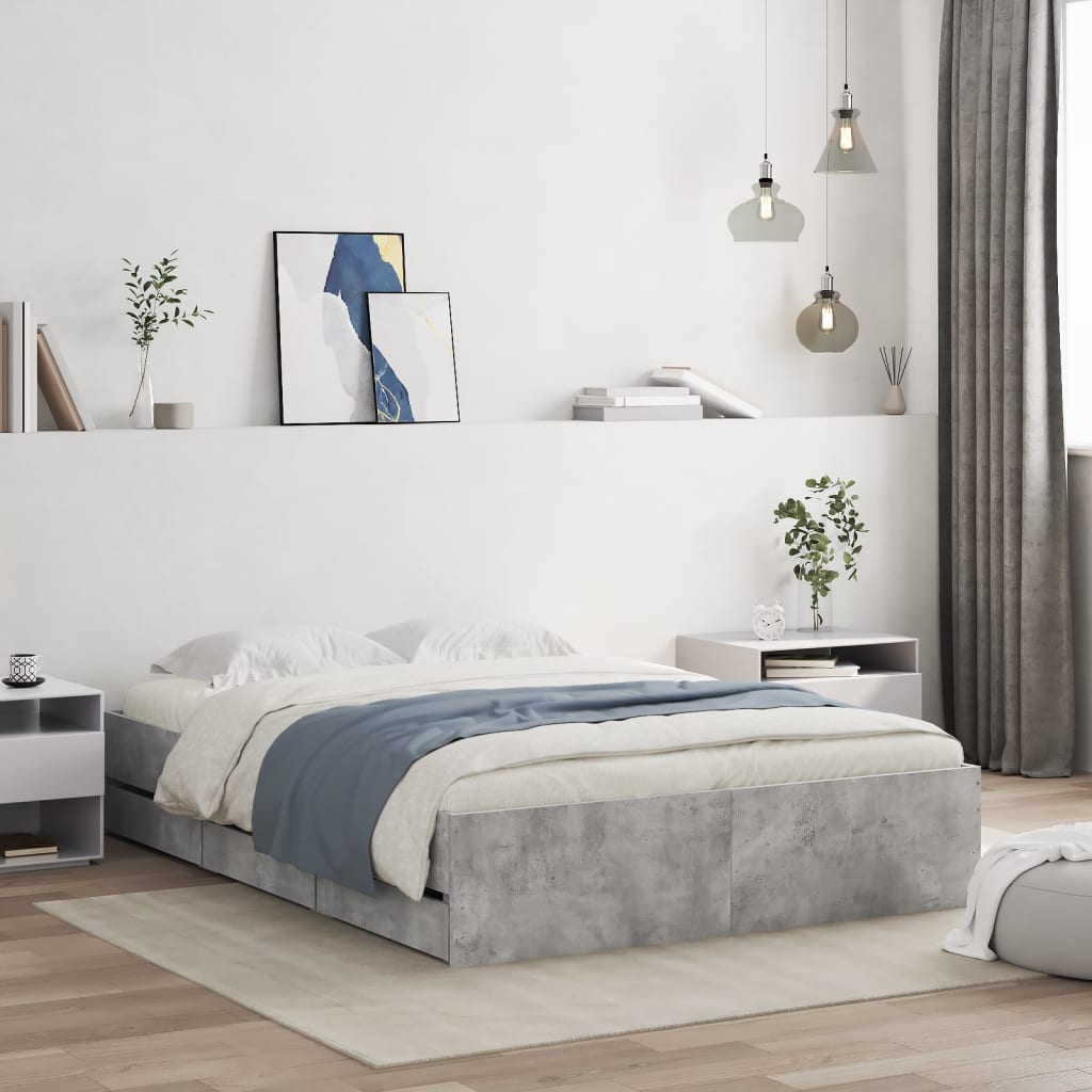 Modern Wooden Double Size 135cm Bed Frame Base With Storage Drawers