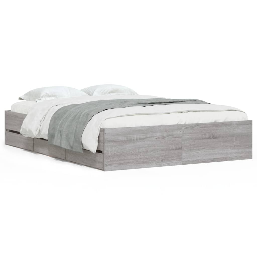 Bed Frame with Drawers without Mattress Grey Sonoma 135x190 cm Double