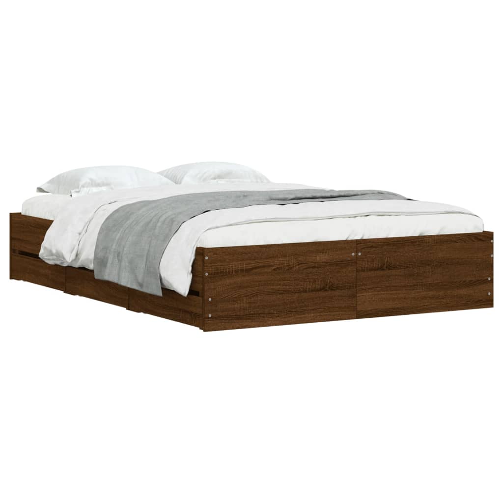 Modern Wooden Double Size 135cm Bed Frame Base With Storage Drawers