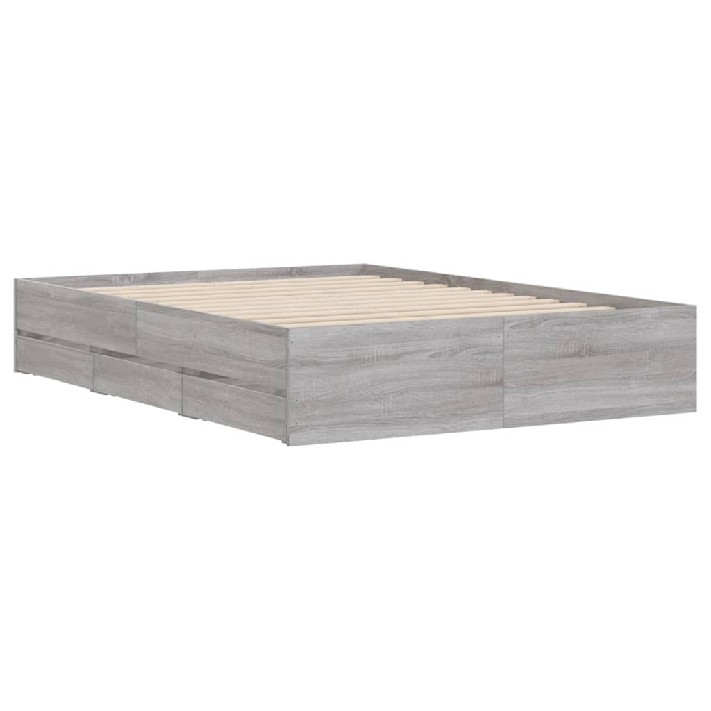 Bed Frame with Drawers without Mattress Grey Sonoma 120x190 cm Small Double