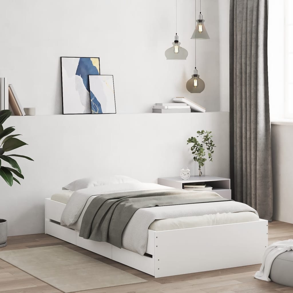 Modern Wooden Single Size 90cm Bed Frame Base With Storage Drawers