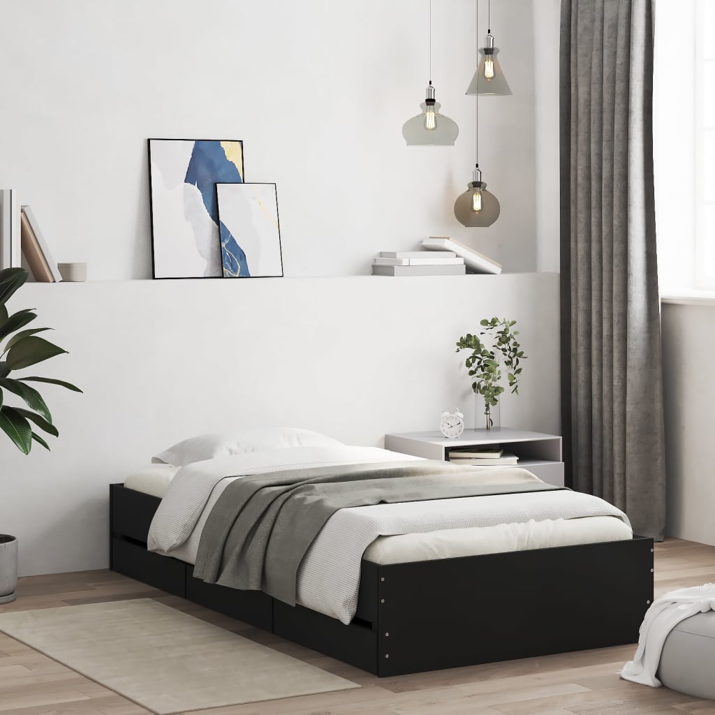 Modern Wooden Single Size 90cm Bed Frame Base With Storage Drawers