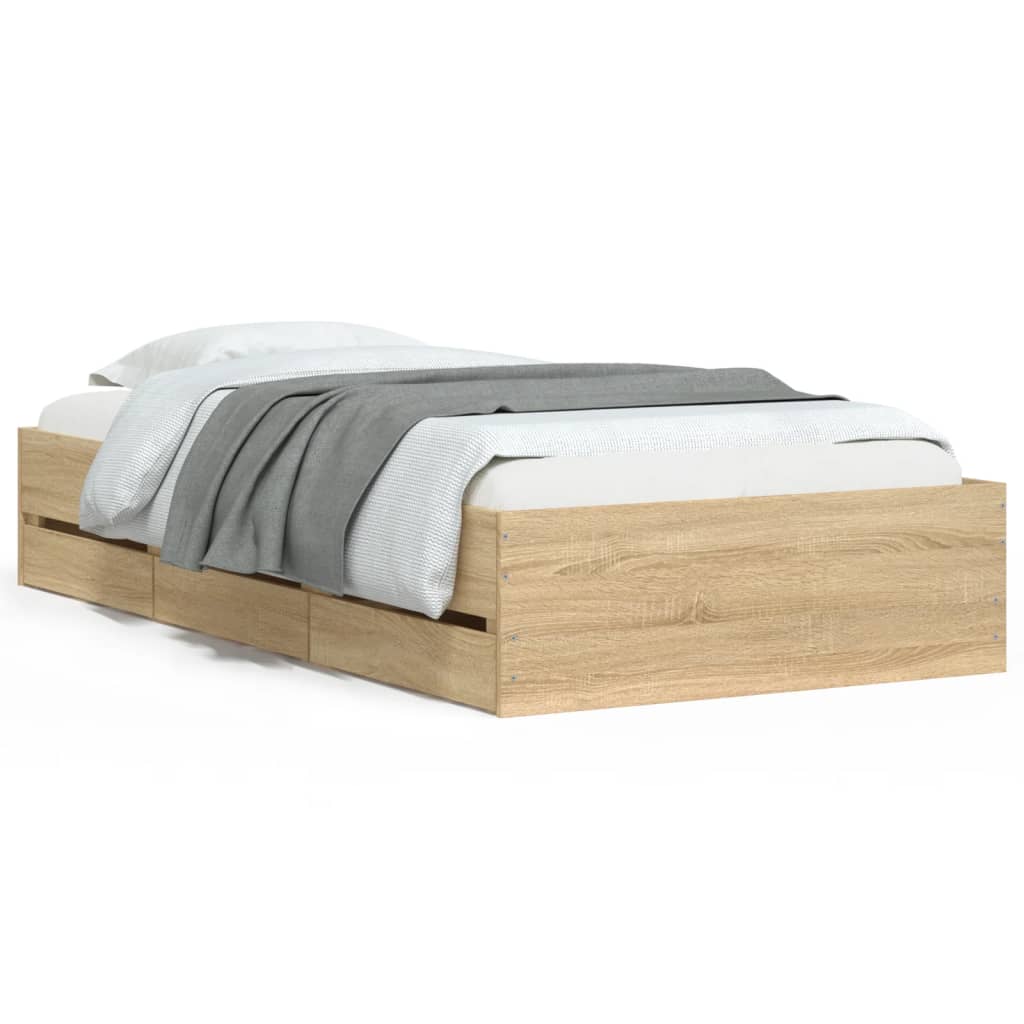 Modern Wooden Single Size 90cm Bed Frame Base With Storage Drawers