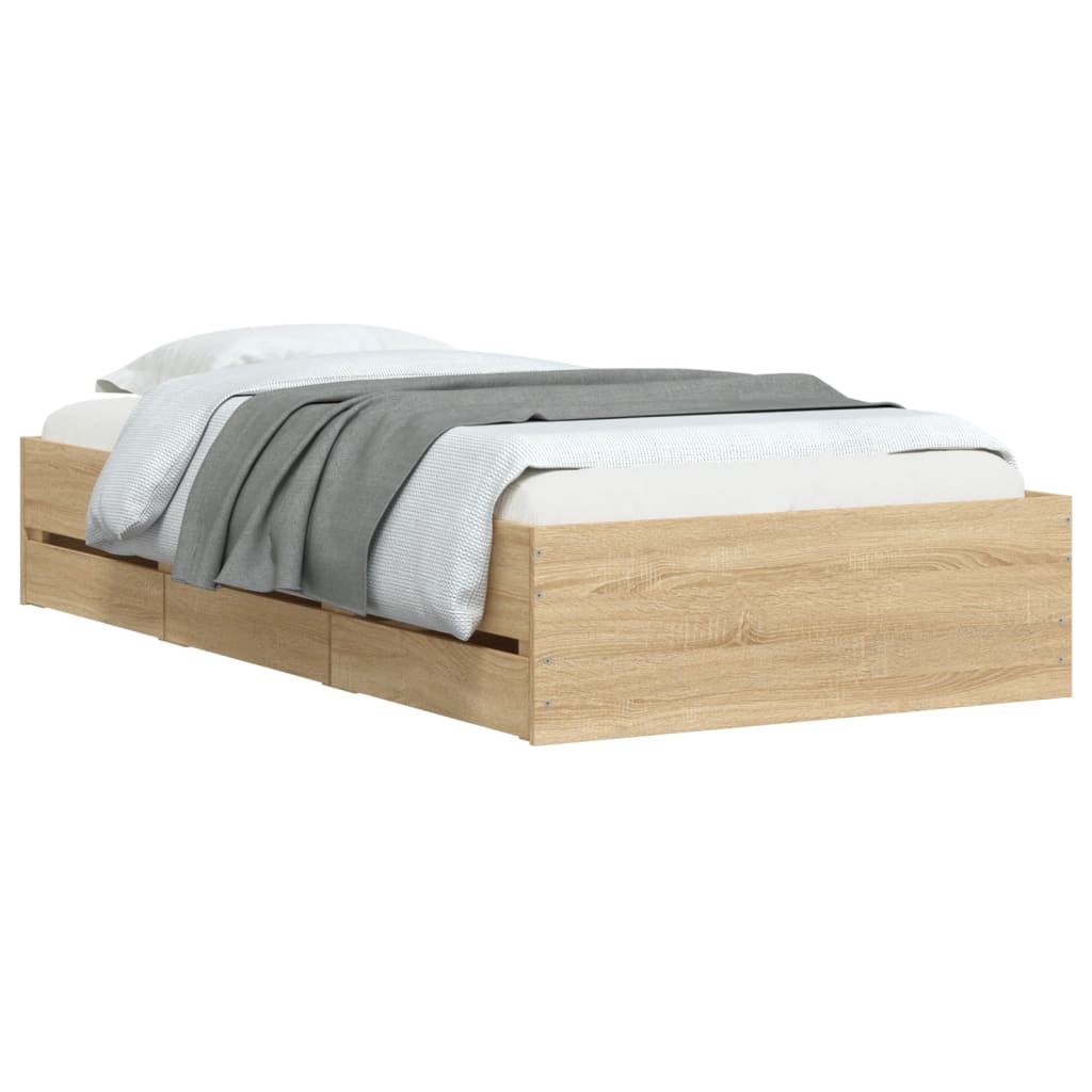 Modern Wooden Single Size 90cm Bed Frame Base With Storage Drawers