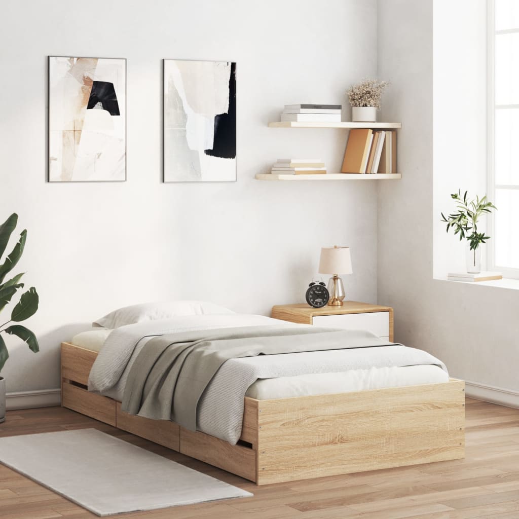 Modern Wooden Single Size 90cm Bed Frame Base With Storage Drawers