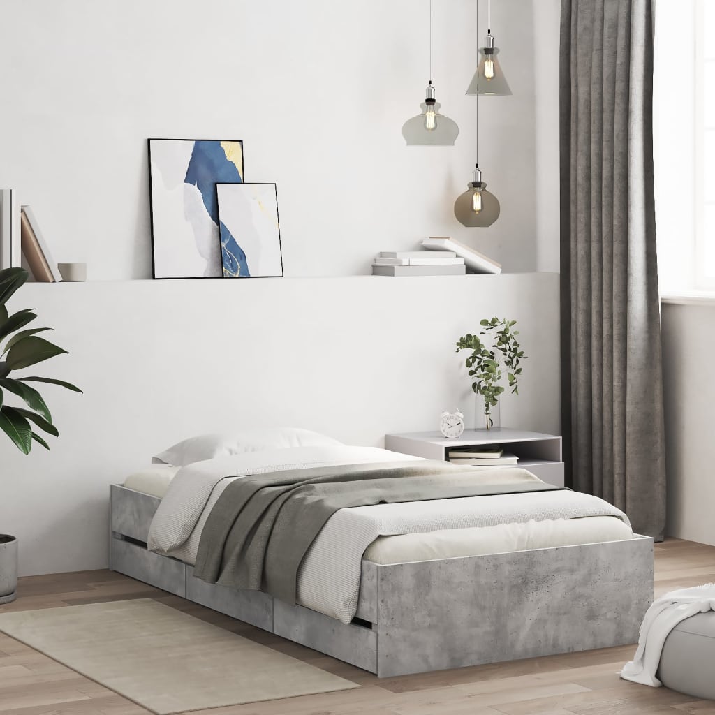 Modern Wooden Single Size 90cm Bed Frame Base With Storage Drawers