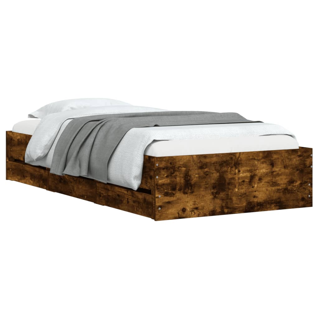 Modern Wooden Single Size 90cm Bed Frame Base With Storage Drawers