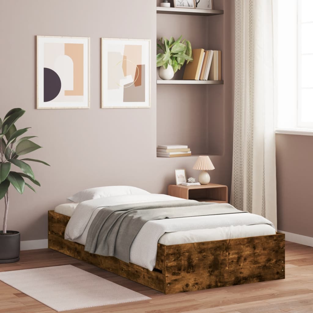 Modern Wooden Single Size 90cm Bed Frame Base With Storage Drawers