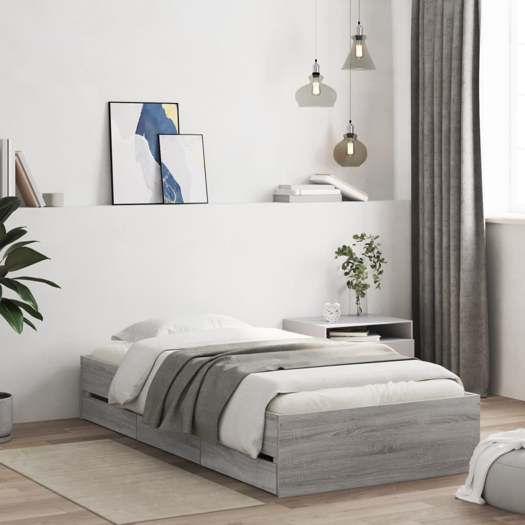 Modern Wooden Single Size 90cm Bed Frame Base With Storage Drawers