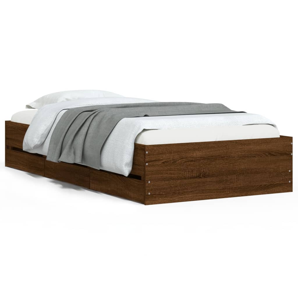 Modern Wooden Single Size 90cm Bed Frame Base With Storage Drawers