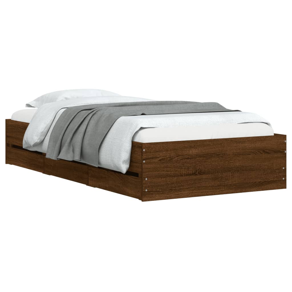 Modern Wooden Single Size 90cm Bed Frame Base With Storage Drawers