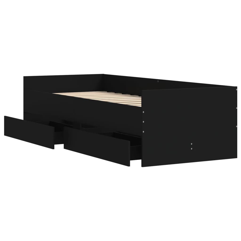 Bed Frame with Drawers without Mattress Black 100x200 cm