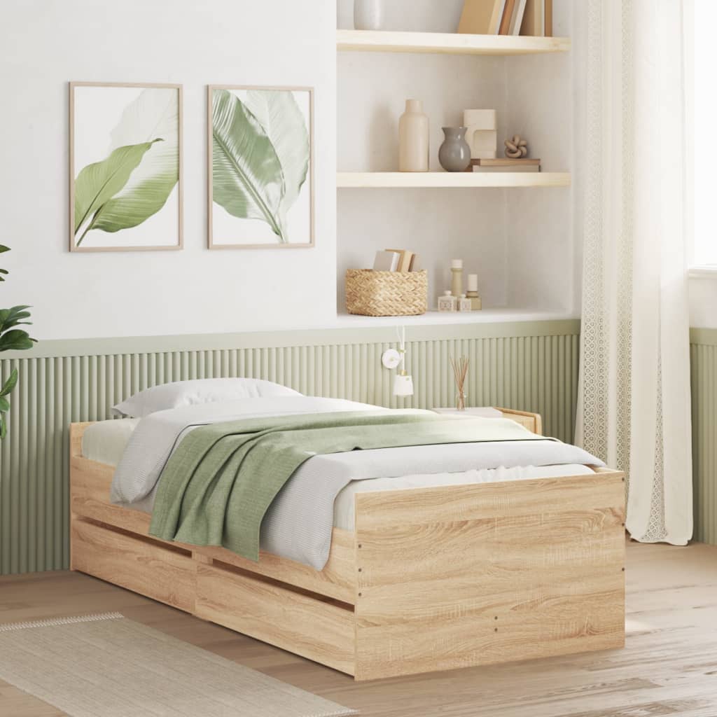 Bed Frame with Drawers without Mattress Sonoma Oak 90x200 cm