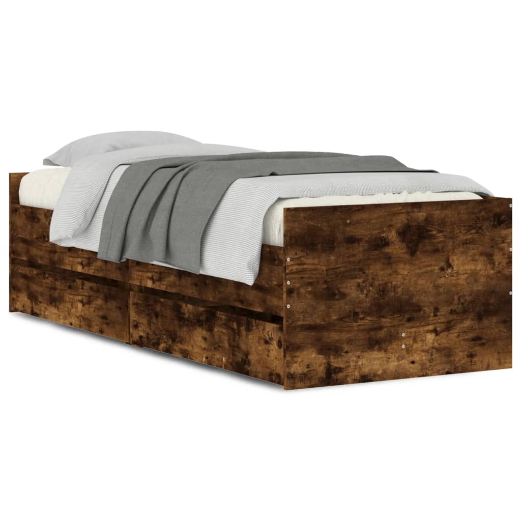 Bed Frame with Drawers without Mattress Smoked Oak 90x190 cm Single