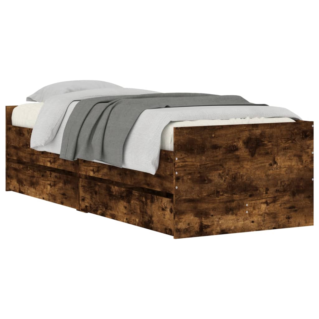 Bed Frame with Drawers without Mattress Smoked Oak 90x190 cm Single