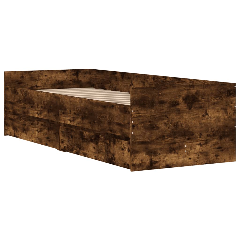 Bed Frame with Drawers without Mattress Smoked Oak 90x190 cm Single