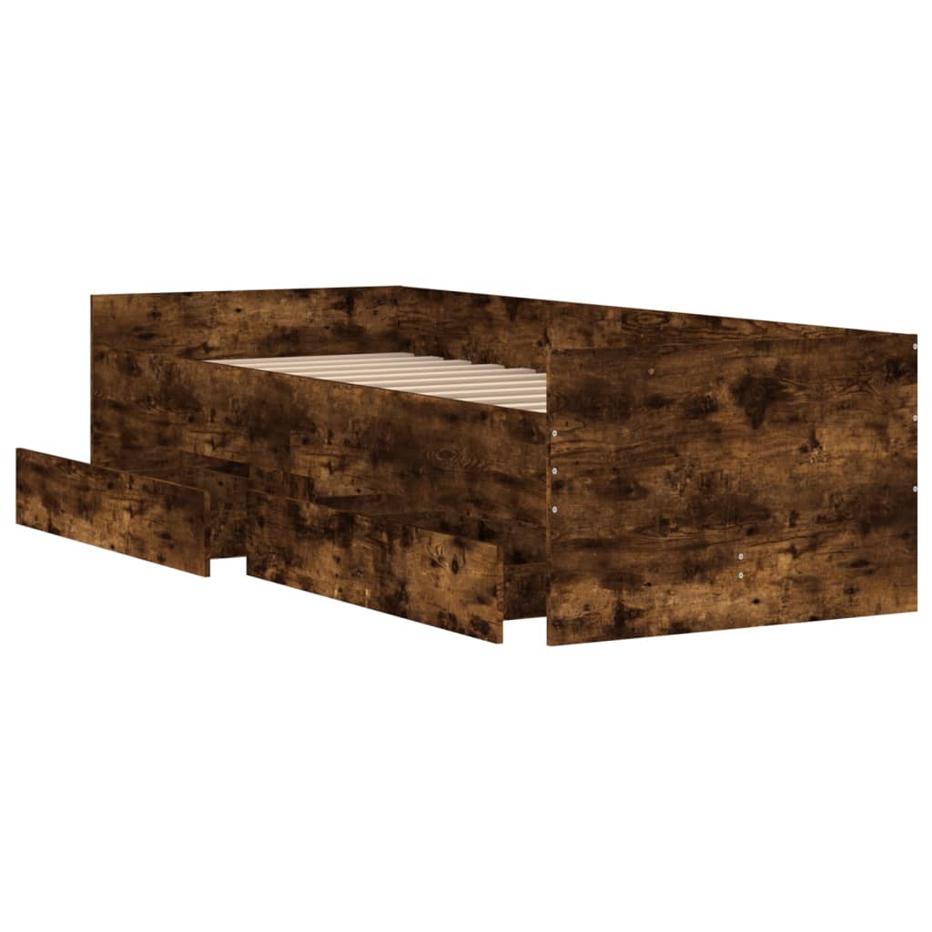 Bed Frame with Drawers without Mattress Smoked Oak 90x190 cm Single