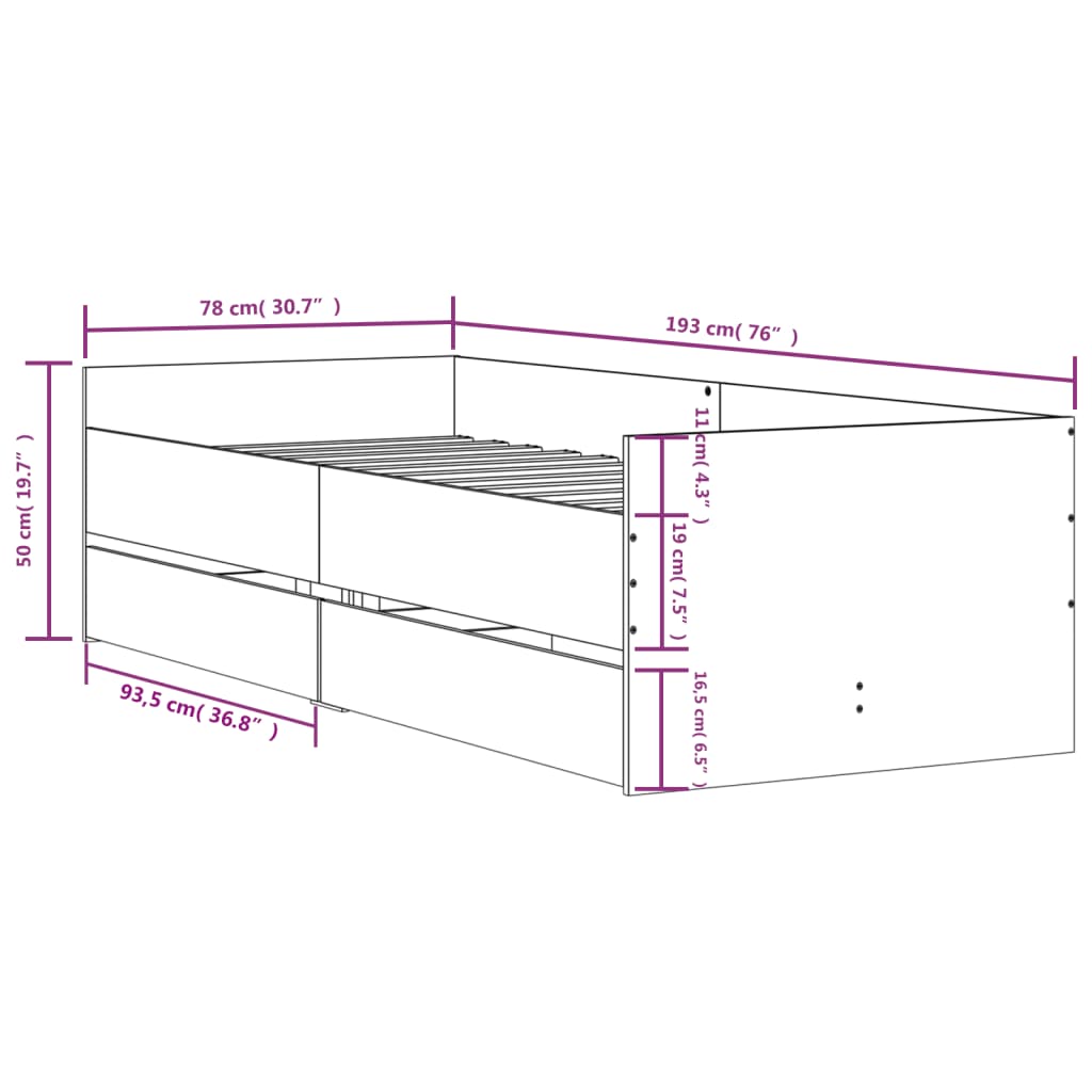 Bed Frame without Mattress White 75x190 cm Small Single Small Single