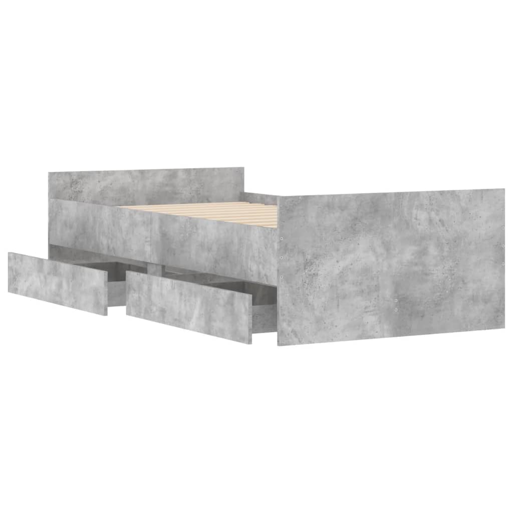 Bed Frame with Drawers without Mattress Concrete Grey 100x200 cm
