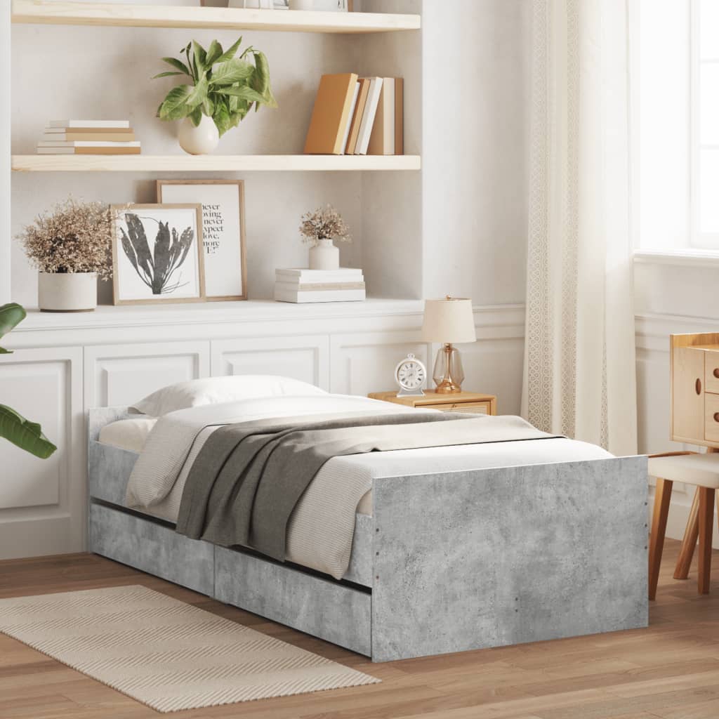 Bed Frame with Drawers without Mattress Concrete Grey 100x200 cm