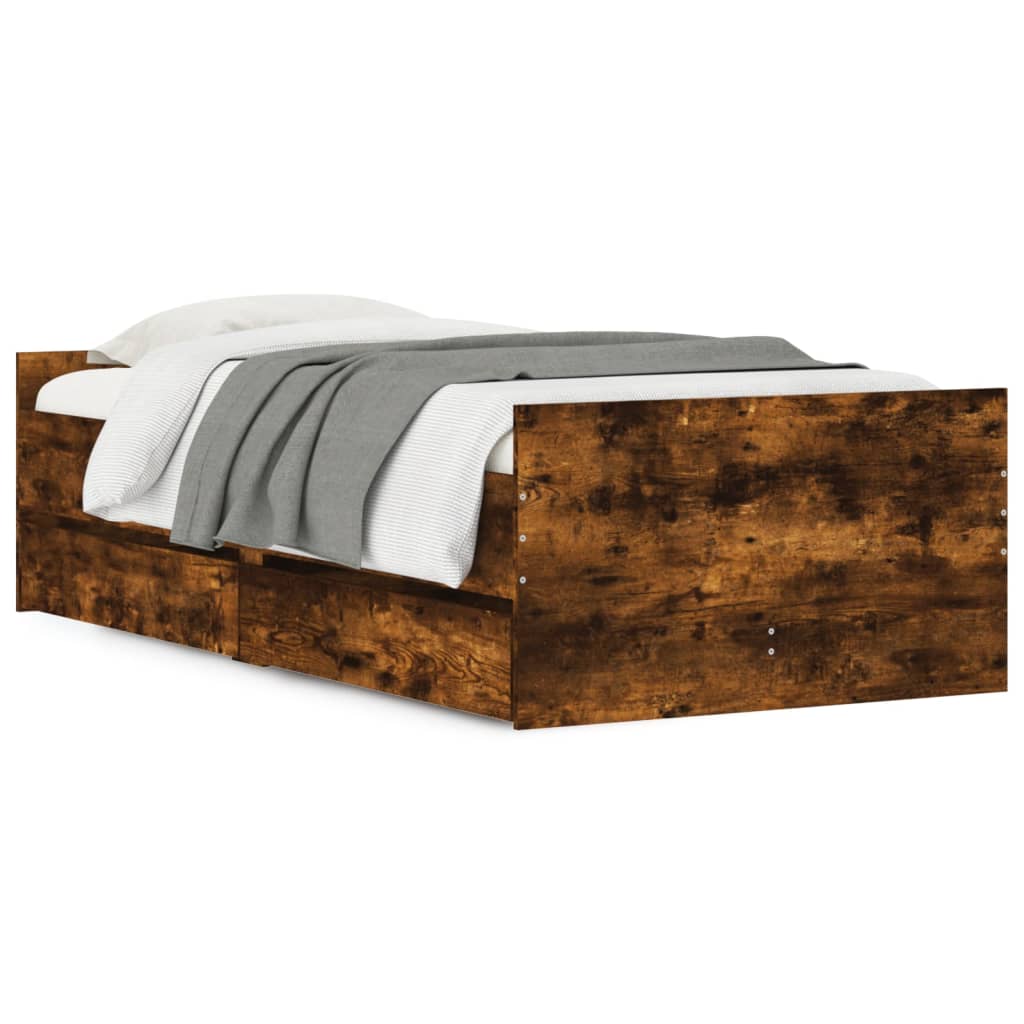 Bed Frame with Drawers without Mattress Smoked Oak 100x200 cm