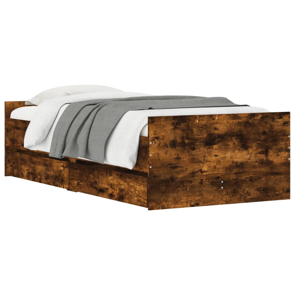 Bed Frame with Drawers without Mattress Smoked Oak 100x200 cm