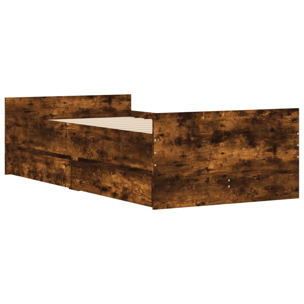 Bed Frame with Drawers without Mattress Smoked Oak 100x200 cm