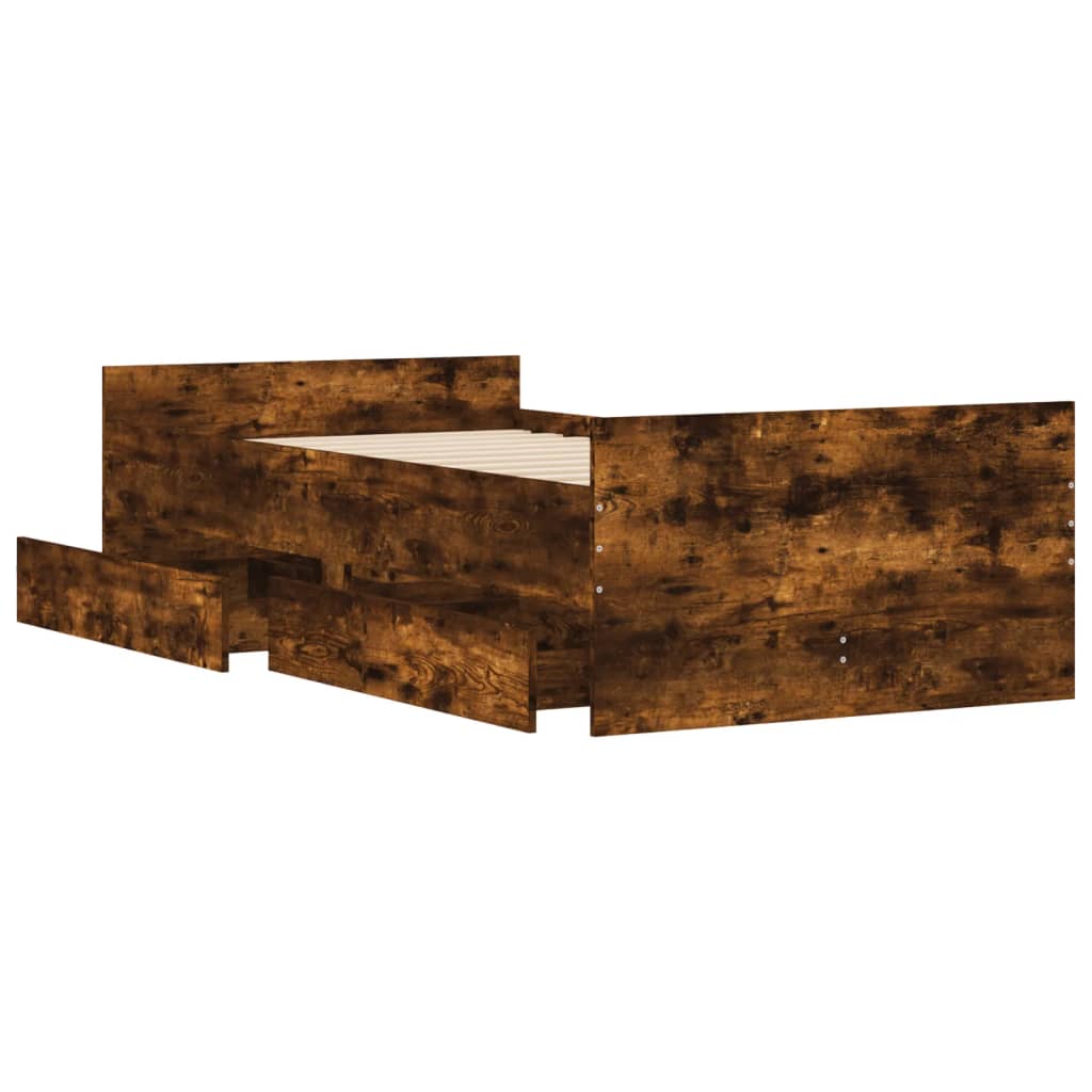 Bed Frame with Drawers without Mattress Smoked Oak 100x200 cm