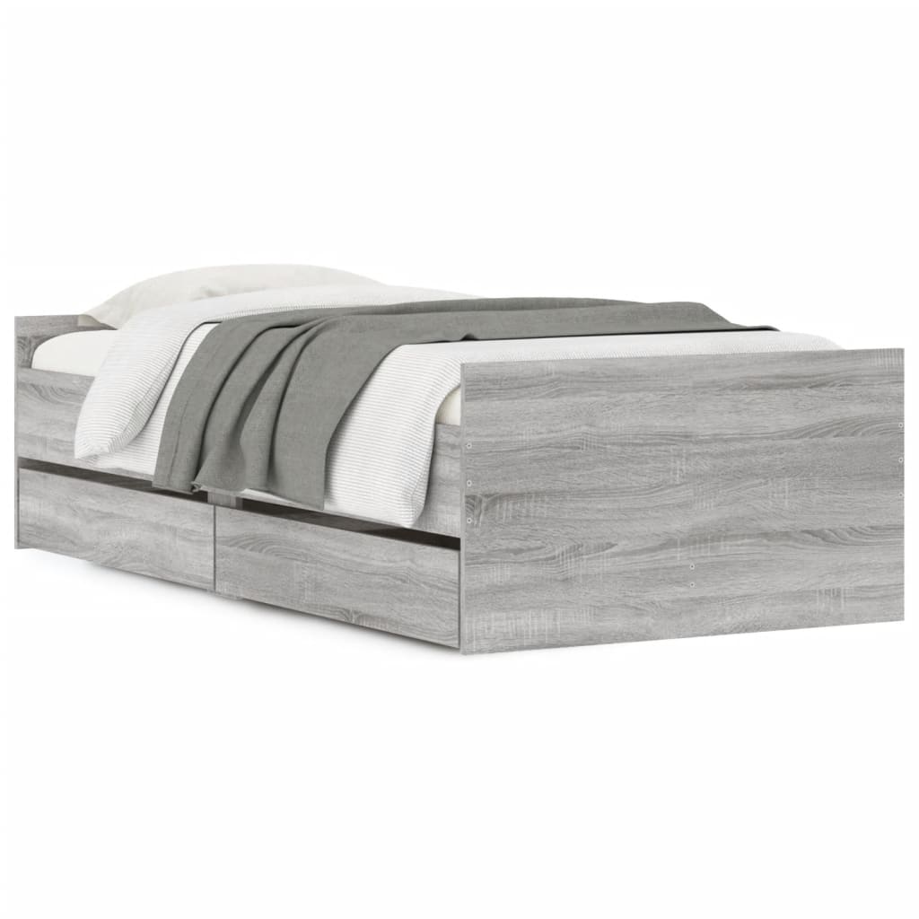 Bed Frame with Drawers without Mattress Grey Sonoma 100x200 cm