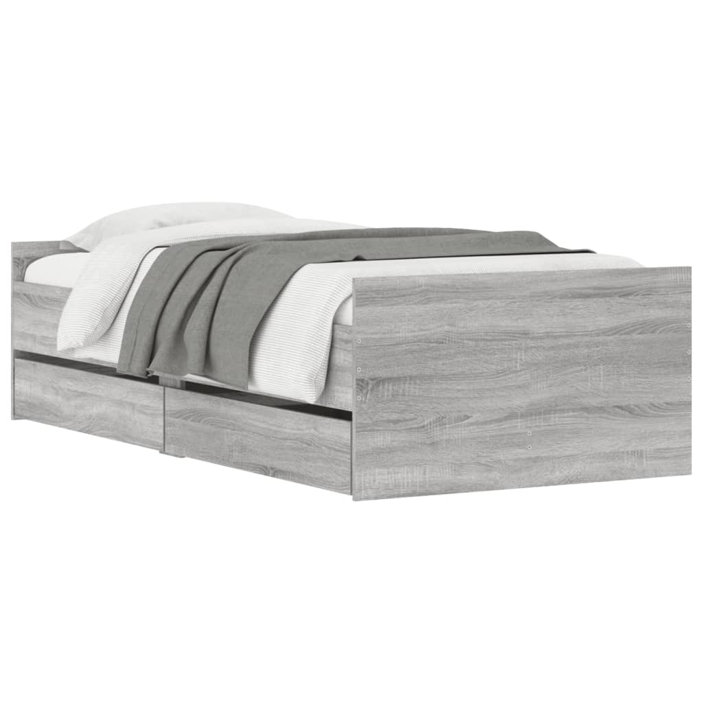 Bed Frame with Drawers without Mattress Grey Sonoma 100x200 cm