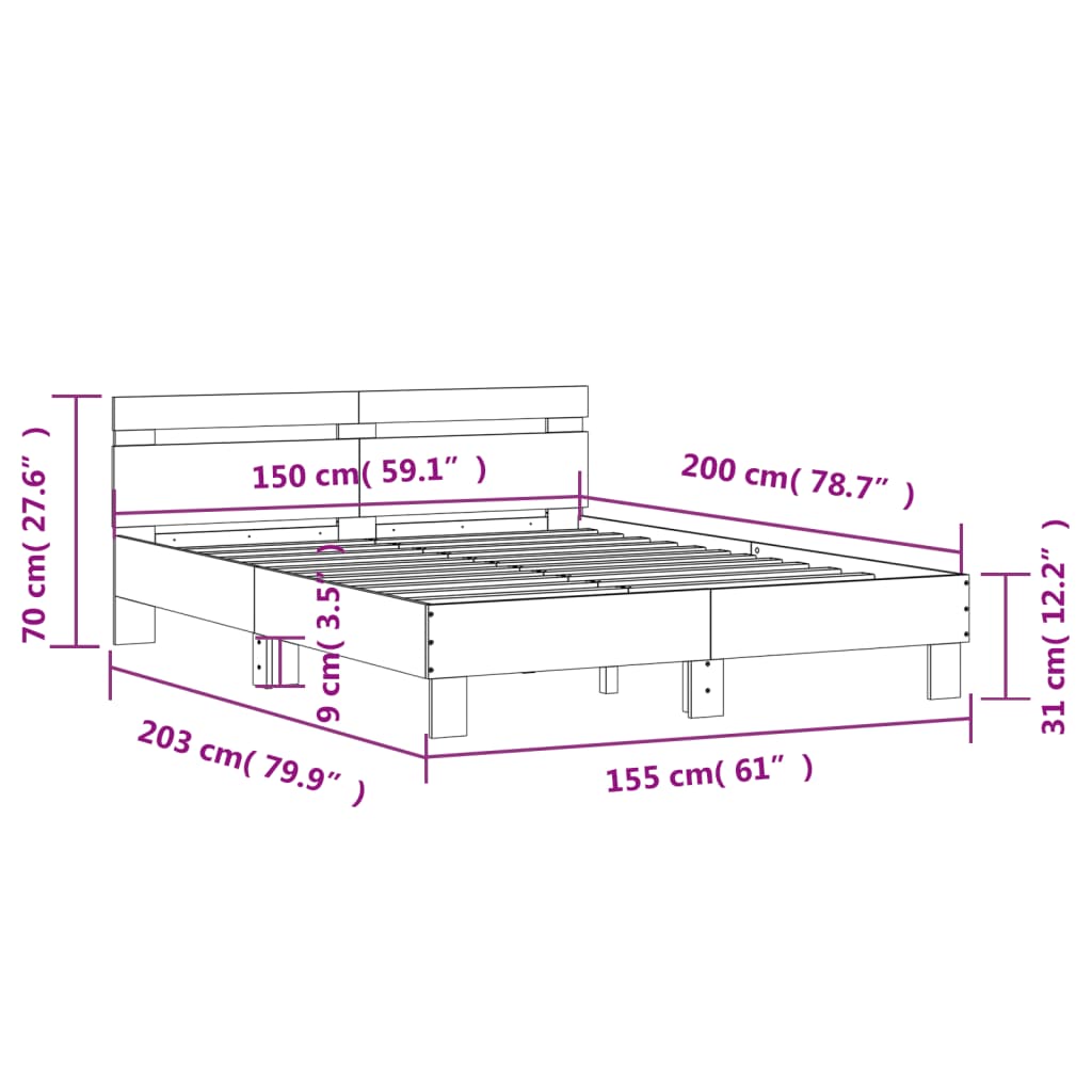 Modern Wooden King Size 1.5m Bed Frame Base With Headboard Wood Beds Solid
