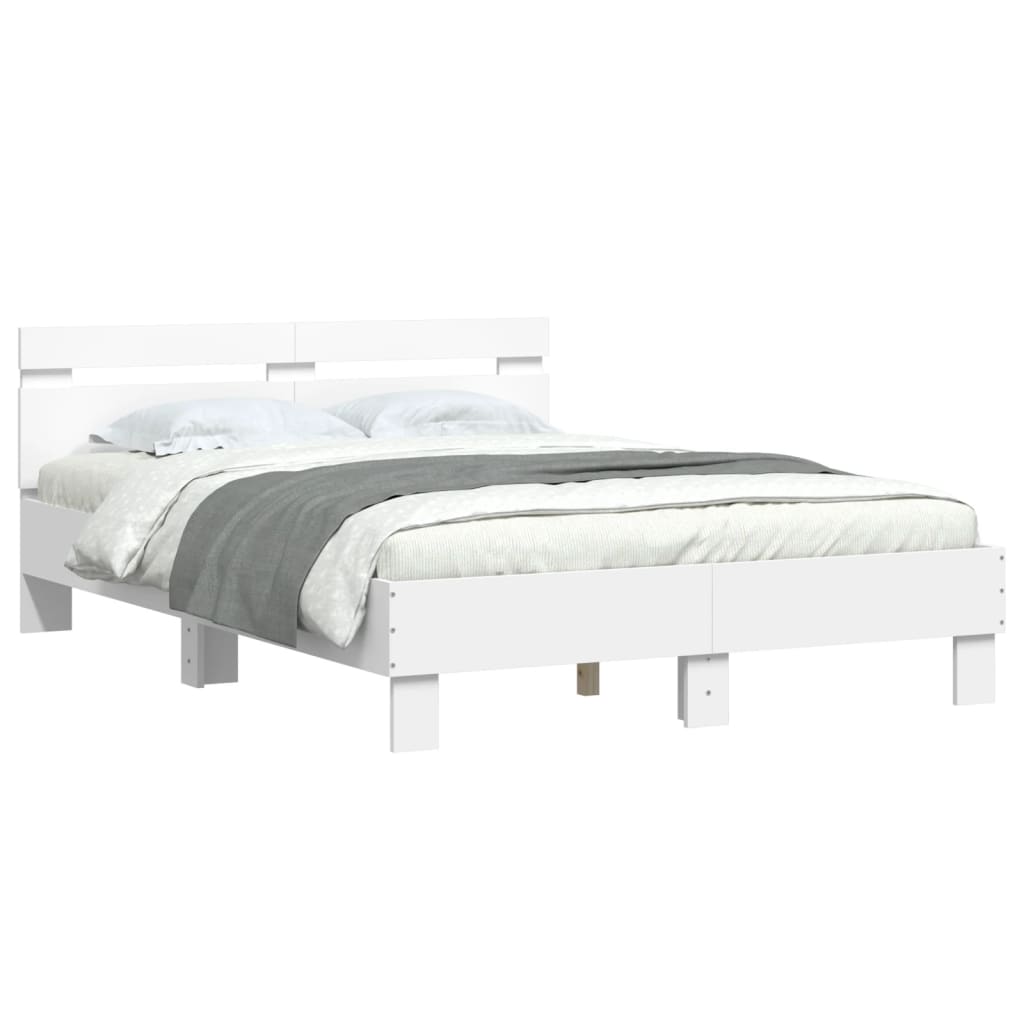Modern Wooden Double Size 1.35m Bed Frame Base With Headboard Wood Beds