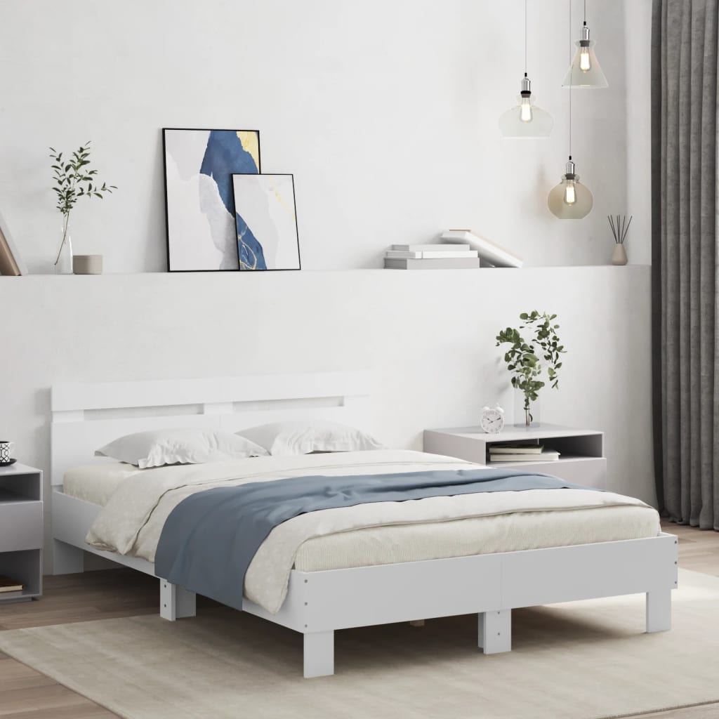 Modern Wooden Double Size 1.35m Bed Frame Base With Headboard Wood Beds