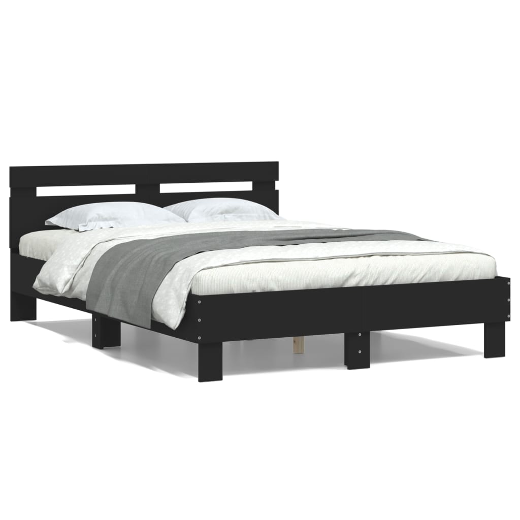 Modern Wooden Double Size 1.35m Bed Frame Base With Headboard Wood Beds