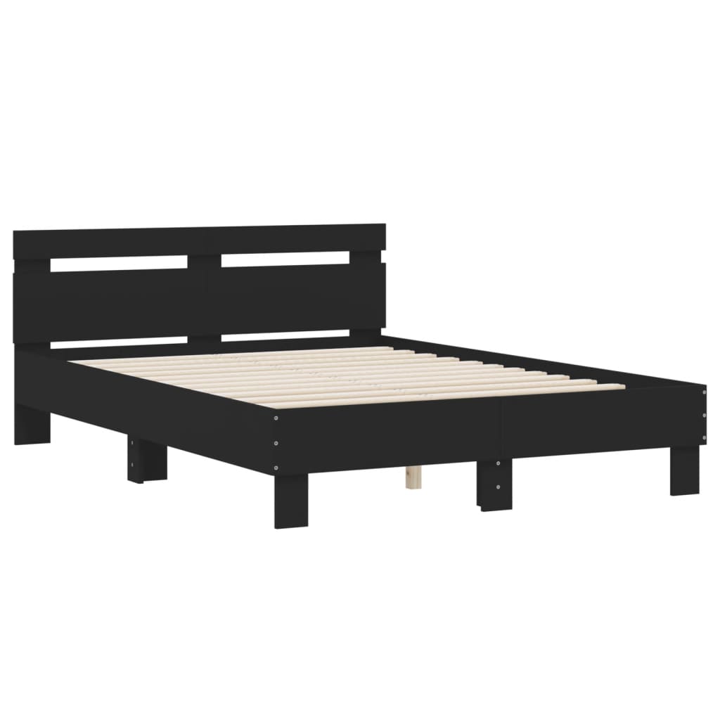 Modern Wooden Double Size 1.35m Bed Frame Base With Headboard Wood Beds